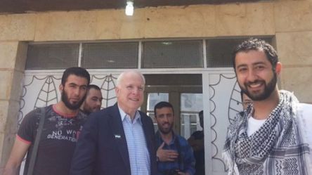 US Senator John McCain photographed with Mohamed Nour and Abu Bakr Al Baghdadi